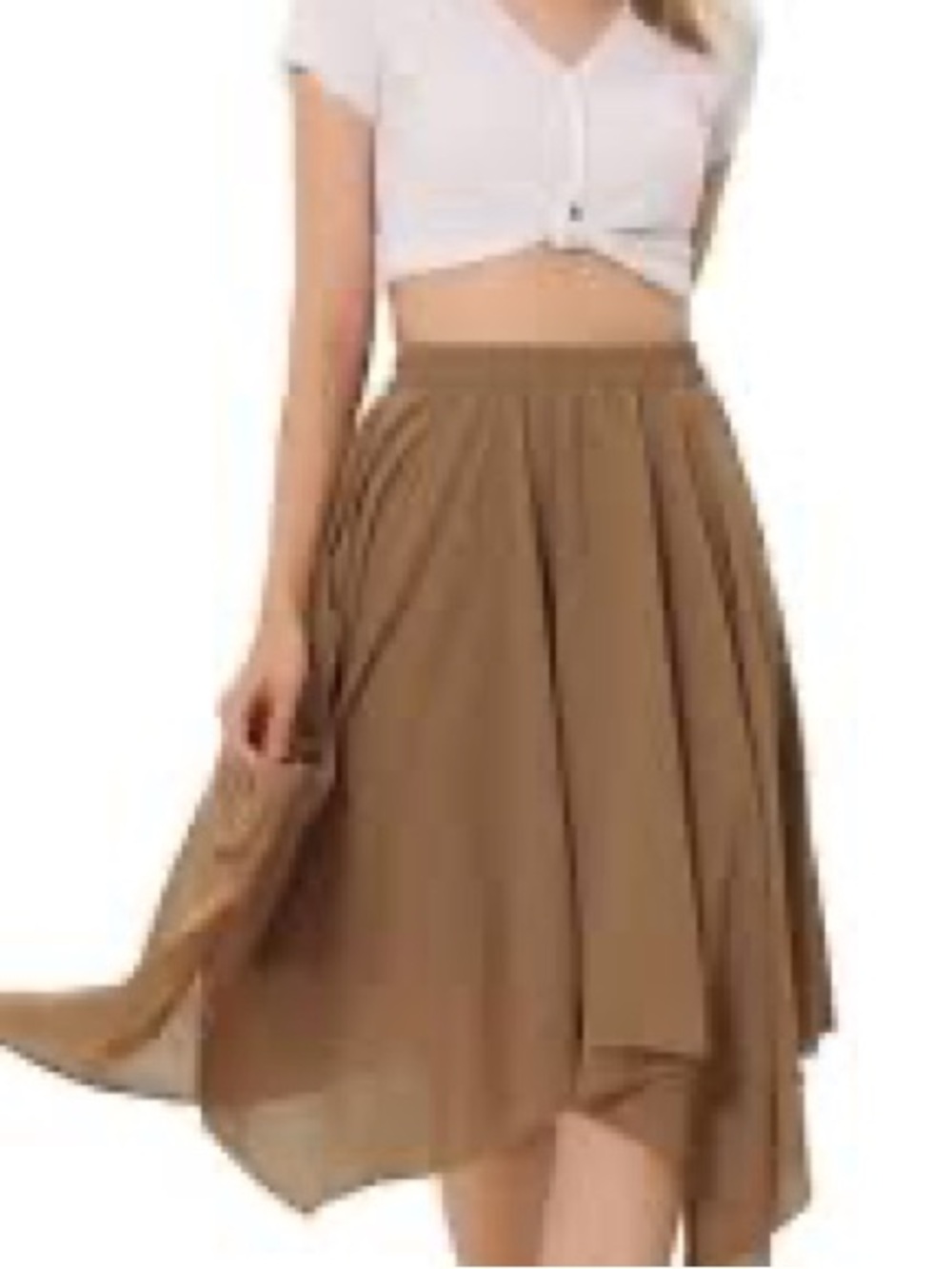 High-Waist Asymmetrical Midi Skirt in Brown
